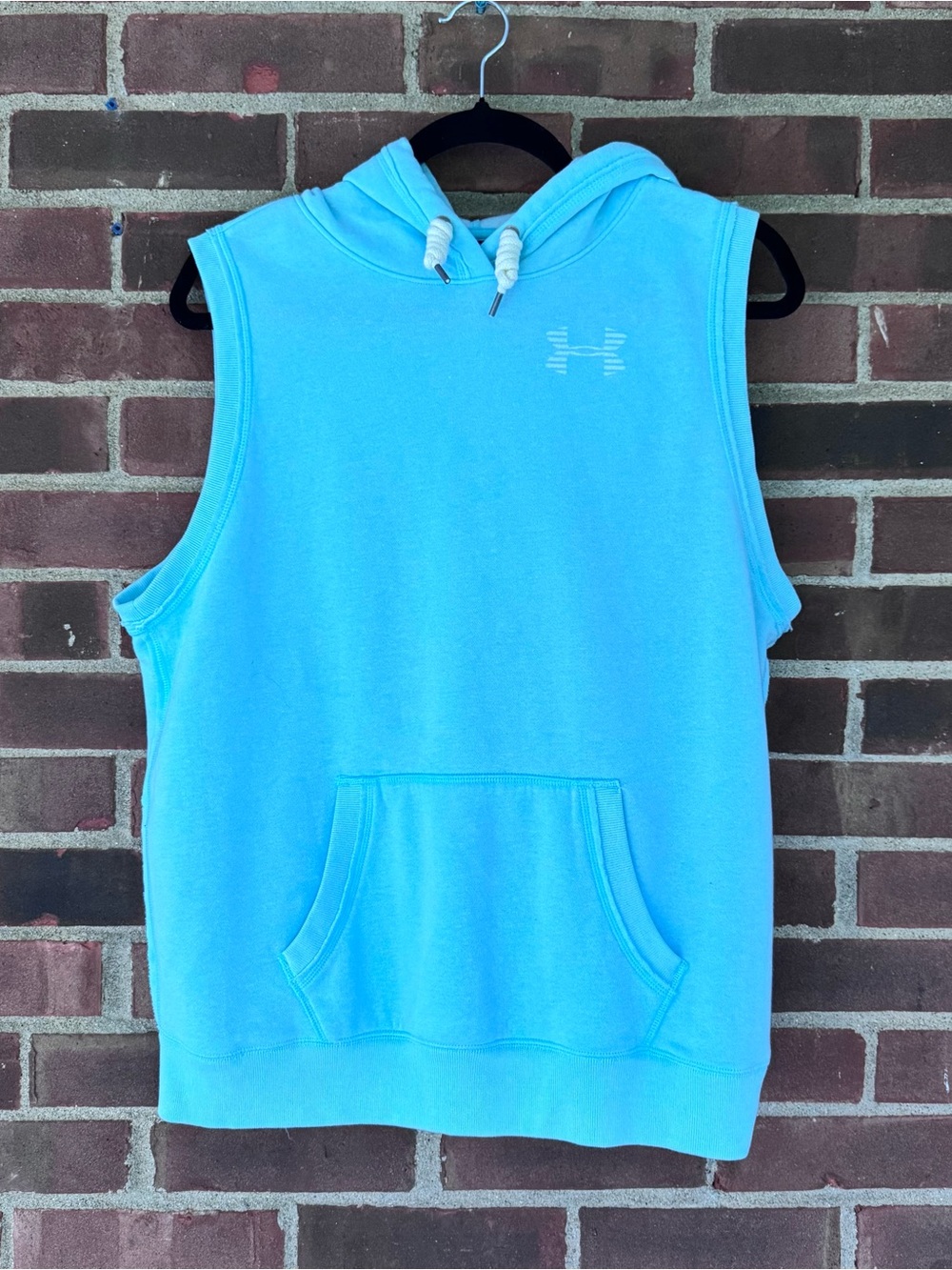Under Armour Women’s Large Sleeveless Hoodie Pullover Fleece Aqua Blue Loose Fit